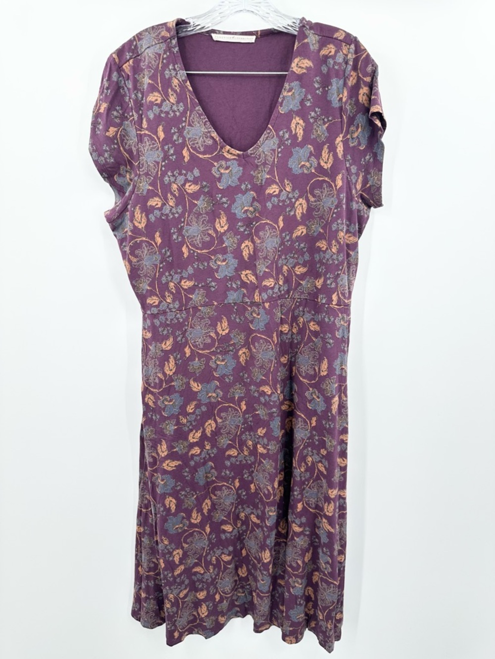 Peruvian Connection Floral Maxi Short Sleeve‎ Dress Size XXL Purple Women's